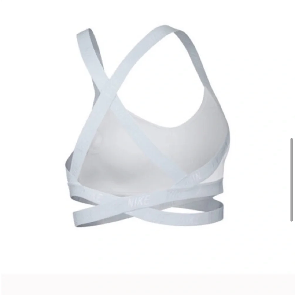 Nike White Sports Bra with Black Swoosh and Light Gray Straps